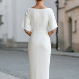 Magdalena | Vestido midi blanco de mangas cortas