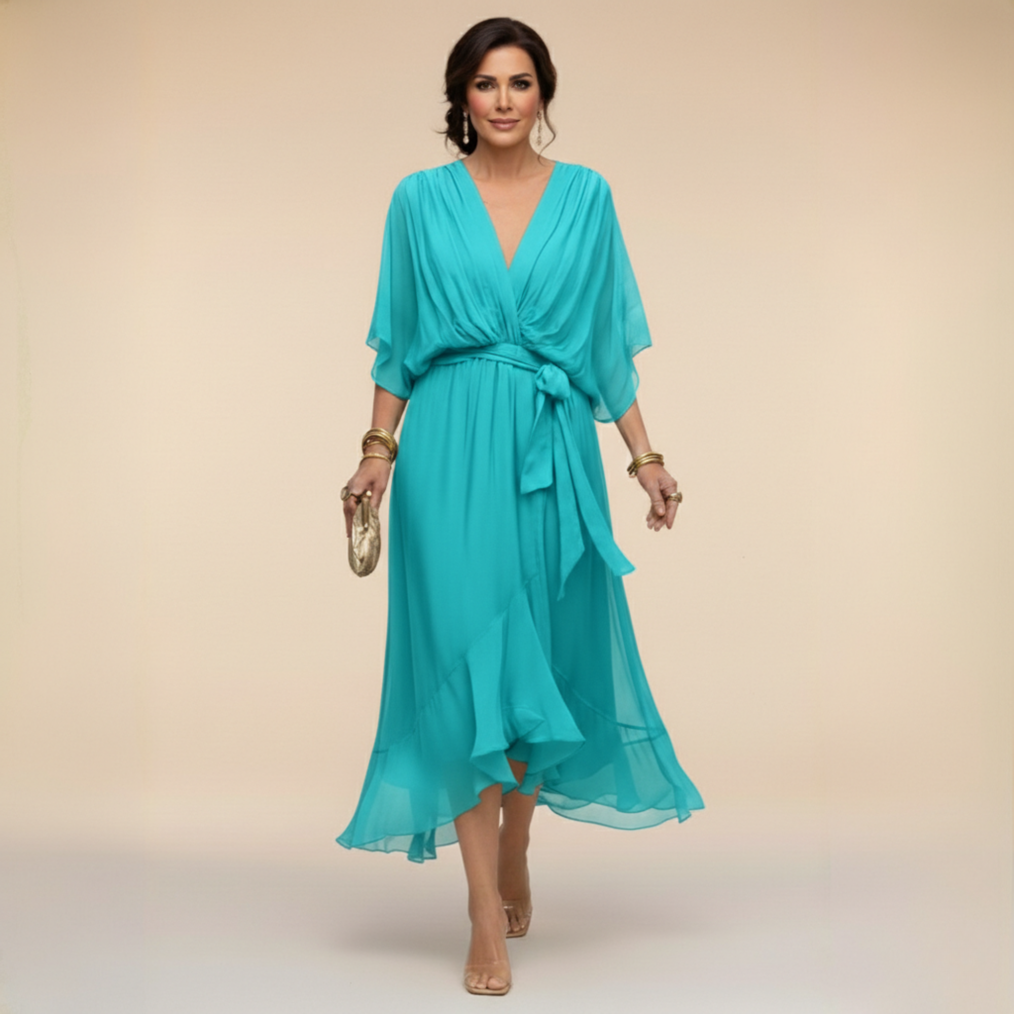 Ana | Vestido midi con escote drapeado