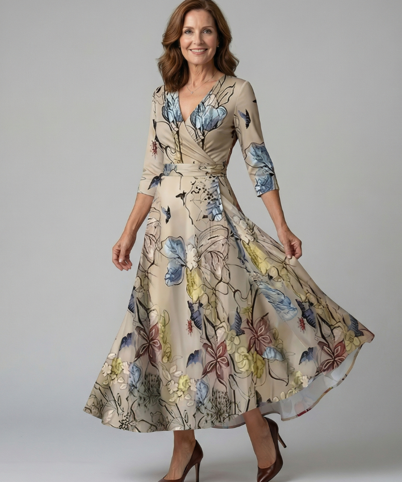 Beatriz | Vestido midi cruzado con estampado floral