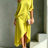 Brenda | Vestido midi con drapeado asimétrico