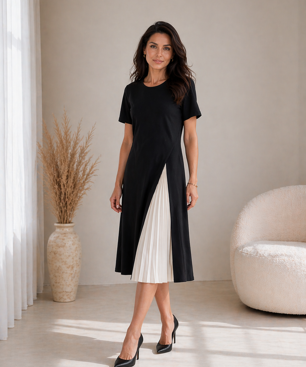 Yaretzi | Vestido midi con panel plisado