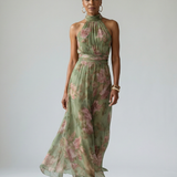 Azucena | Vestido midi floral con escote halter