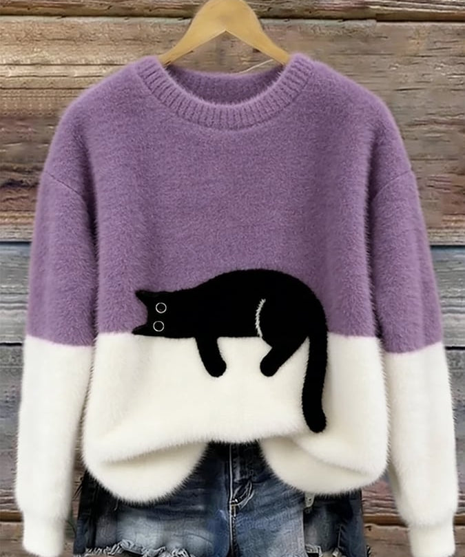 Adriana | Jersey de punto con gato estampado