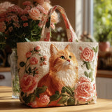 Aurora | Bolso de mano acolchado con gato y rosas
