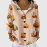 Graciela | Chaqueta de punto con capucha y estampado de pavos