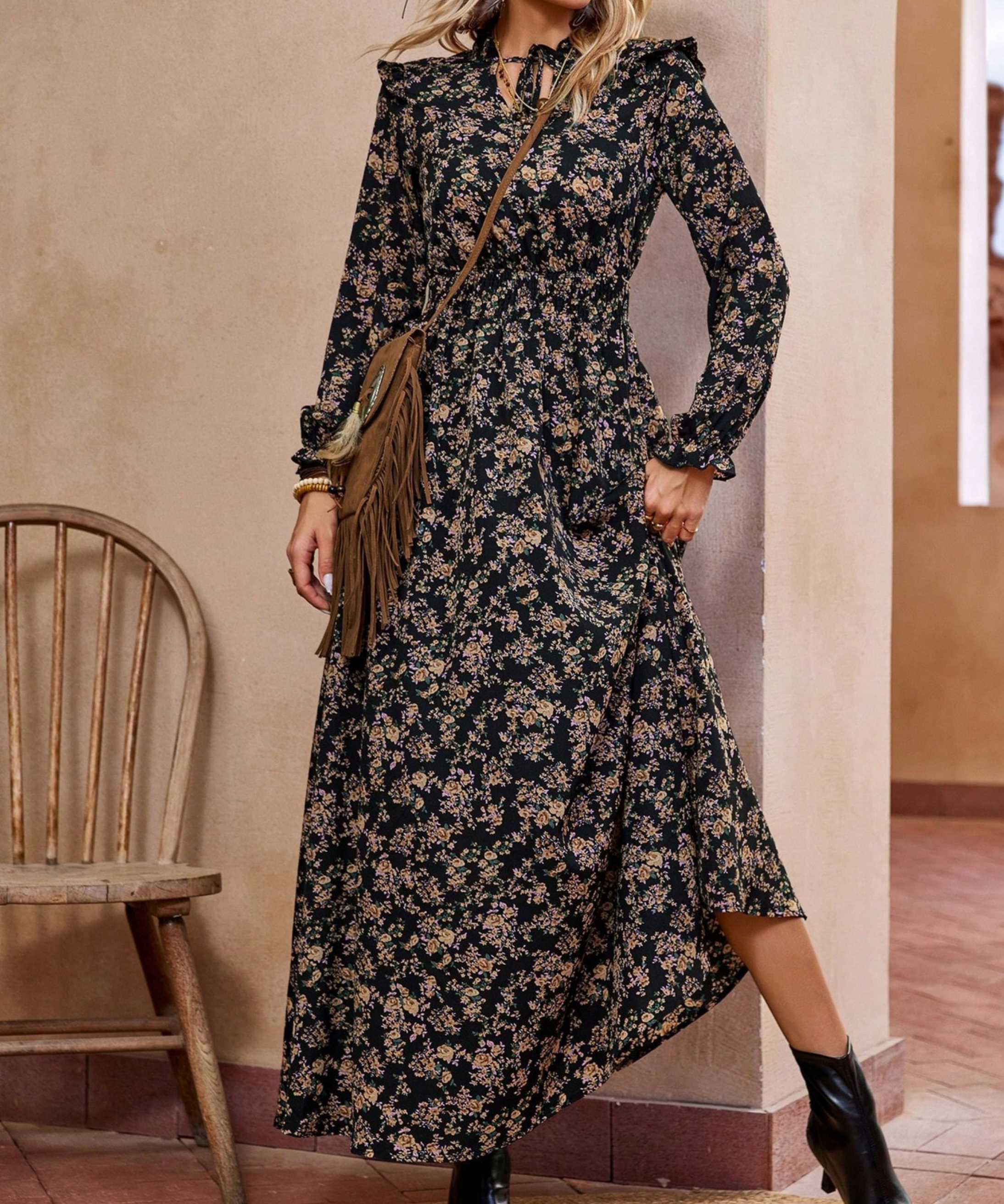 Valeria | Vestido largo floral con manga larga
