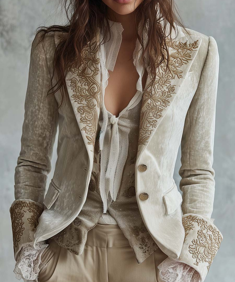 Paloma | Blazer sastre con bordado floral dorado