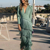 Frida | Vestido midi con flecos verdes