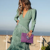 Frida | Vestido midi con flecos verdes