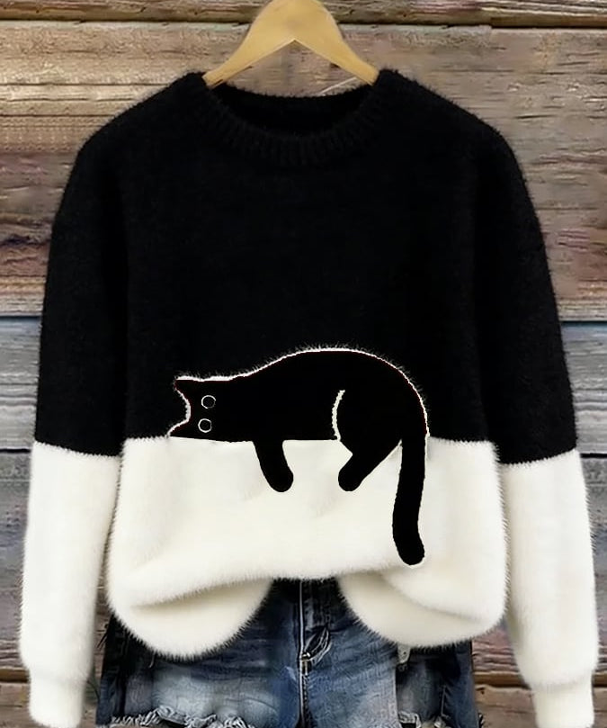Adriana | Jersey de punto con gato estampado