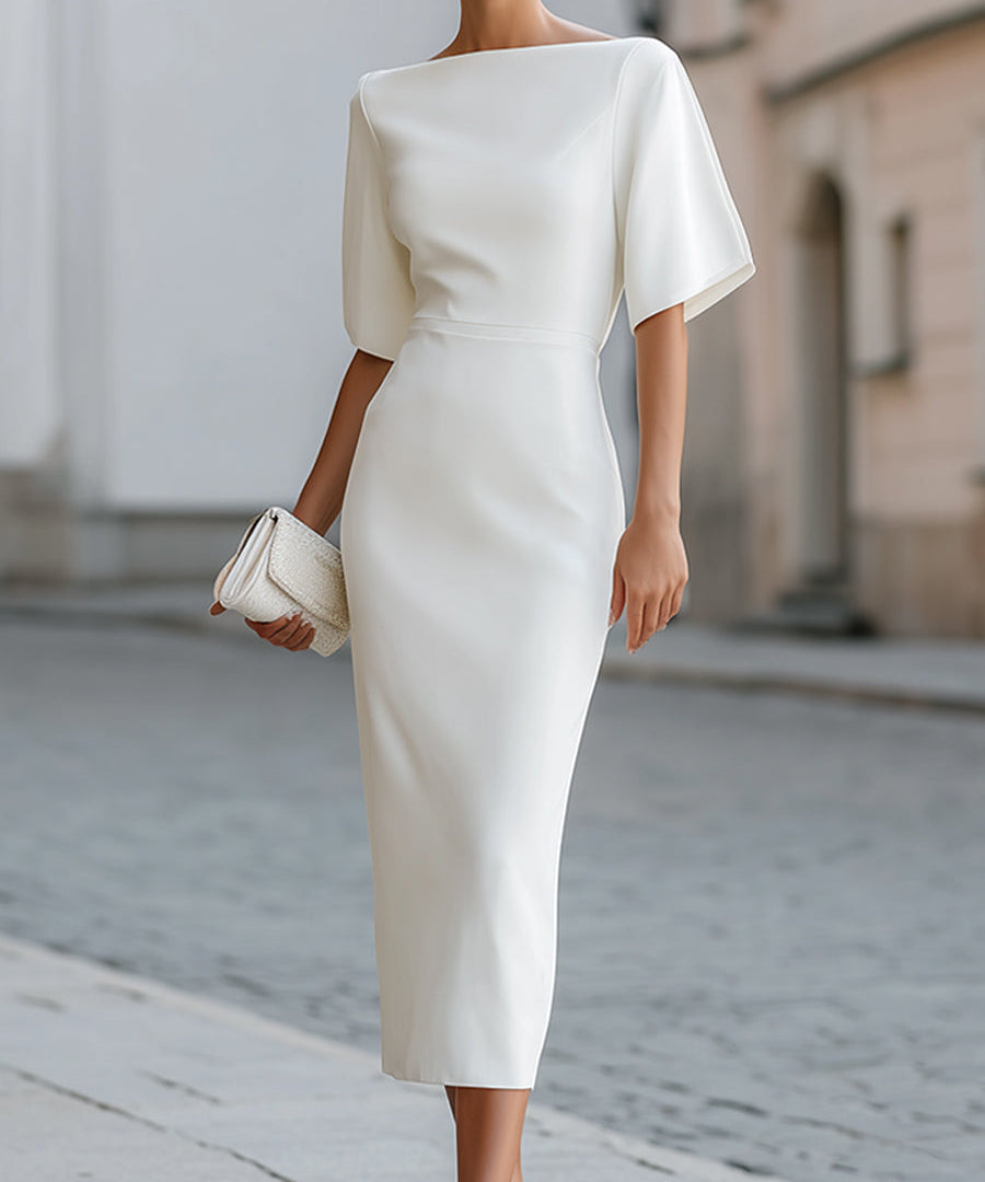 Magdalena | Vestido midi blanco de mangas cortas