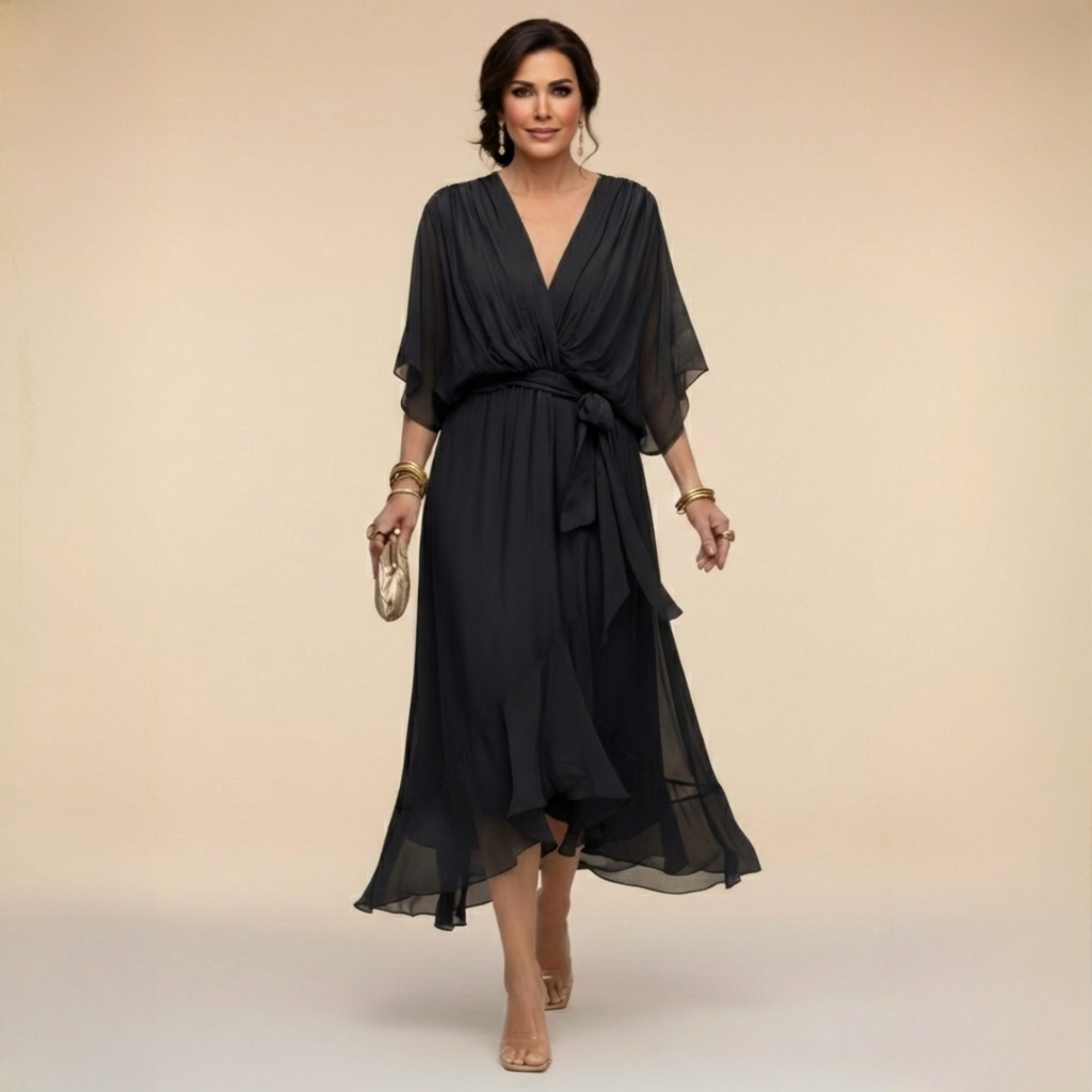 Ana | Vestido midi con escote drapeado