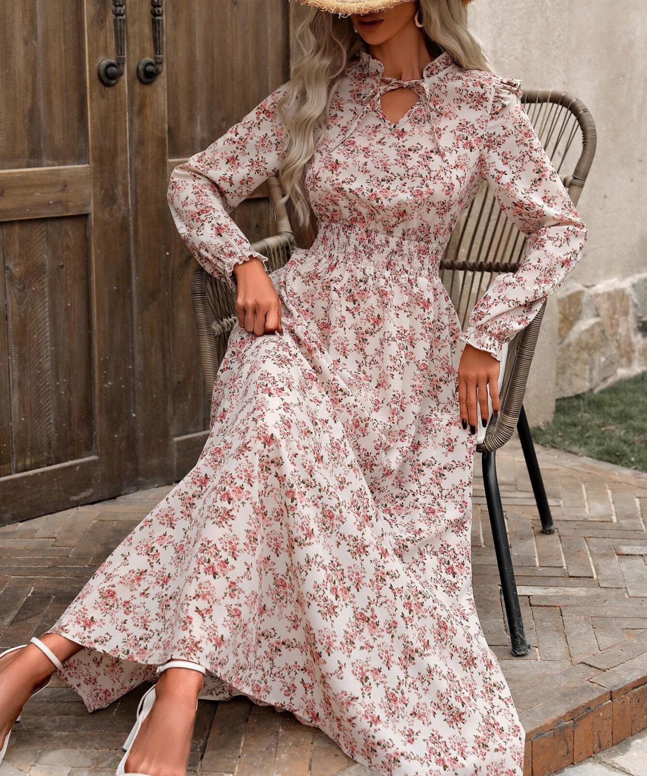Valeria | Vestido largo floral con manga larga