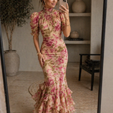 Mónica | Vestido largo floral con mangas abullonadas