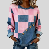 Regina | Blusa de punto con cuadros y botones de contraste