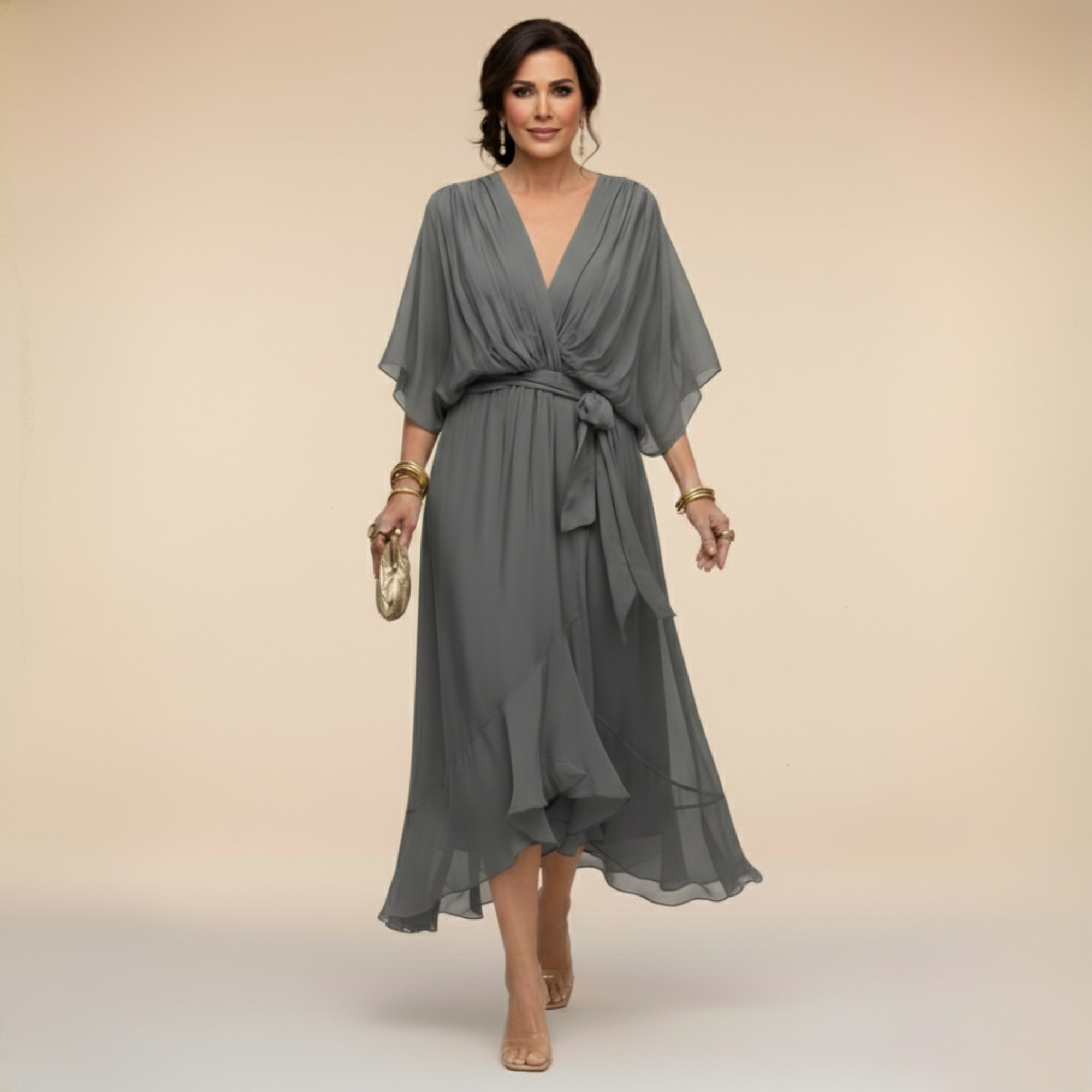 Ana | Vestido midi con escote drapeado