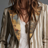 Alondra | Blazer de rayas con solapas estampadas