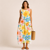 Ella | Vestido Midi con Estampado de Flores en Pastel