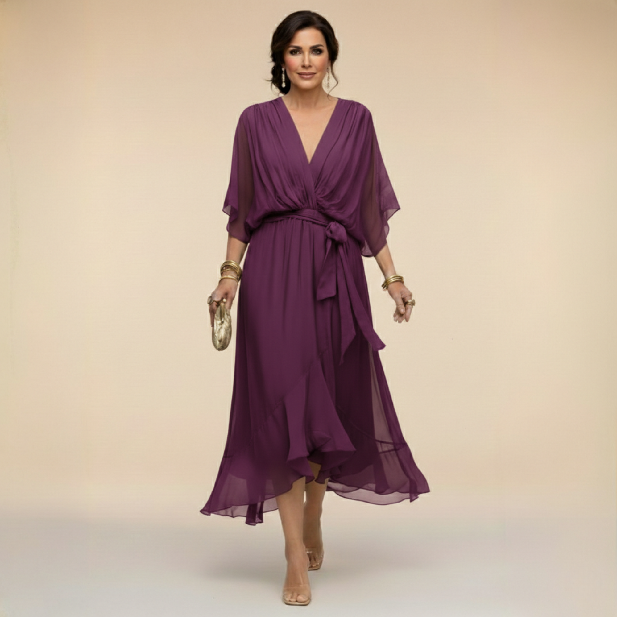 Ana | Vestido midi con escote drapeado