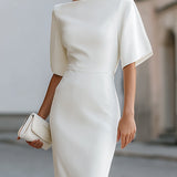 Magdalena | Vestido midi blanco de mangas cortas