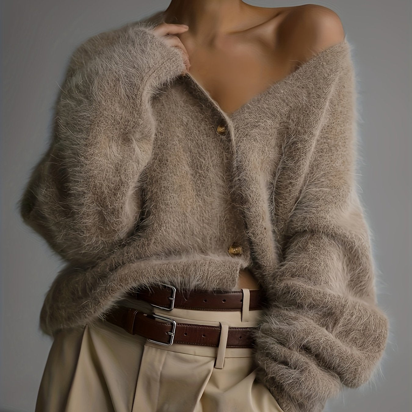 María | Suéter con cuello en V, gris
