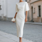 Magdalena | Vestido midi blanco de mangas cortas