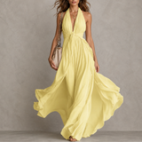 Silvia | Vestido largo en gasa con escote halter