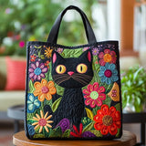 Valeria | Bolso acolchado con gato negro y flores