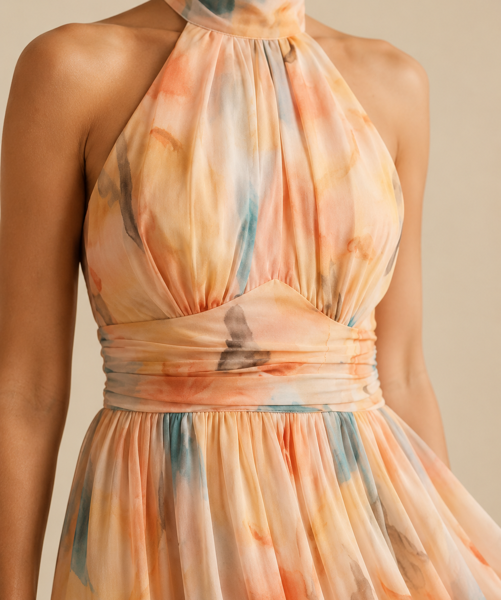 Esther | Vestido con cuello americano y estampado de acuarela