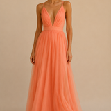 Ginevra | Vestido maxi en tono coral