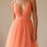 Ginevra | Vestido maxi en tono coral