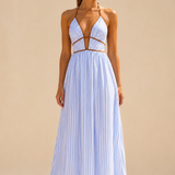 Laurina | Vestido largo a rayas con escote recortado