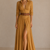Alma | Vestido maxi fluido con cuello vuelto y mangas largas