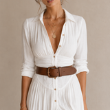 Alma | Vestido maxi fluido con cuello vuelto y mangas largas