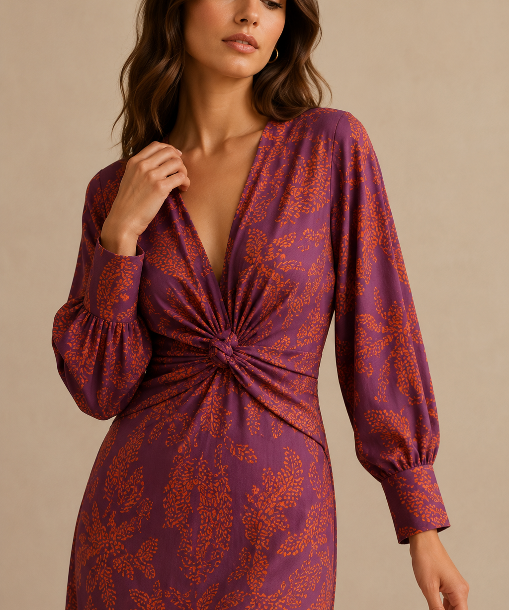 Aada | Vestido midi elegante con detalle de nudo