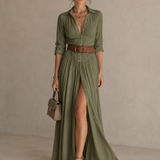Alma | Vestido maxi fluido con cuello vuelto y mangas largas