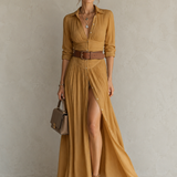Alma | Vestido maxi fluido con cuello vuelto y mangas largas