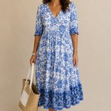 Rocío | Elegante vestido maxi con estampado floral y escote en V