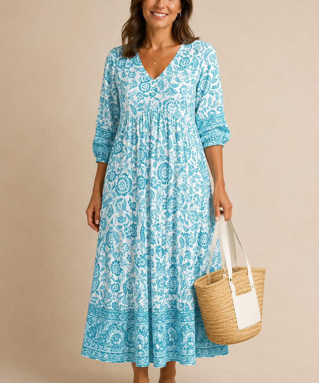 Rocío | Elegante vestido maxi con estampado floral y escote en V