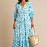 Rocío | Elegante vestido maxi con estampado floral y escote en V