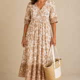 Rocío | Elegante vestido maxi con estampado floral y escote en V