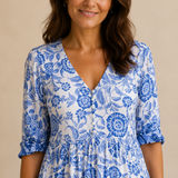 Rocío | Elegante vestido maxi con estampado floral y escote en V
