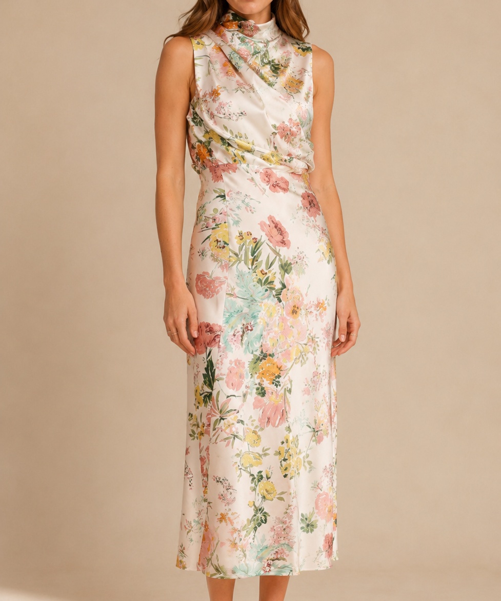 Lisa | Maxi vestido de flores con cuello americano
