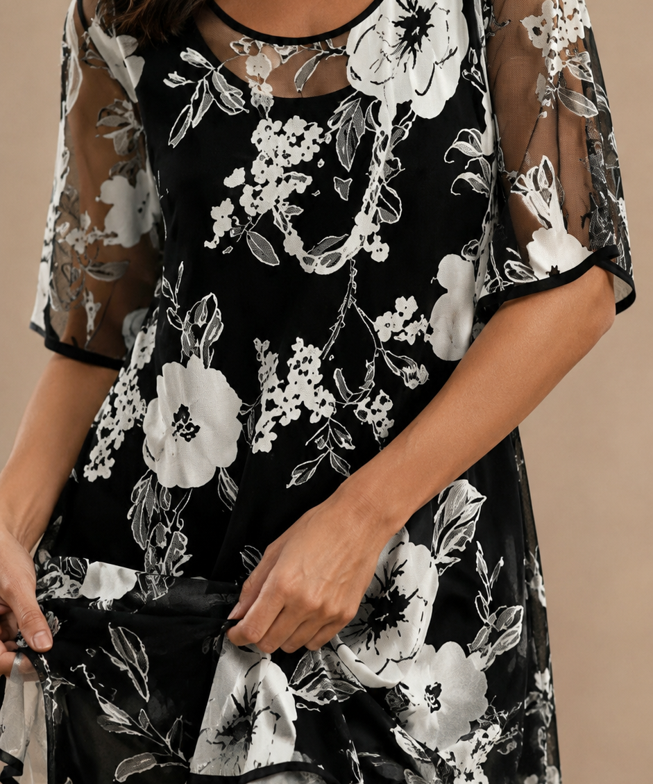 Elisa | Elegante vestido de chiffon con estampado floral
