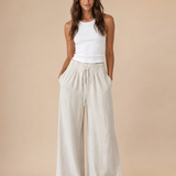 Pantalones de pierna ancha de mezcla de algodón y lino