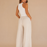 Pantalones de pierna ancha de mezcla de algodón y lino