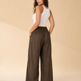 Pantalones de pierna ancha de mezcla de algodón y lino