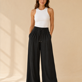 Pantalones de pierna ancha de mezcla de algodón y lino