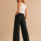Pantalones de pierna ancha de mezcla de algodón y lino