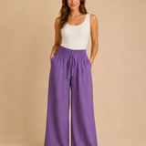 Pantalones de pierna ancha de mezcla de algodón y lino